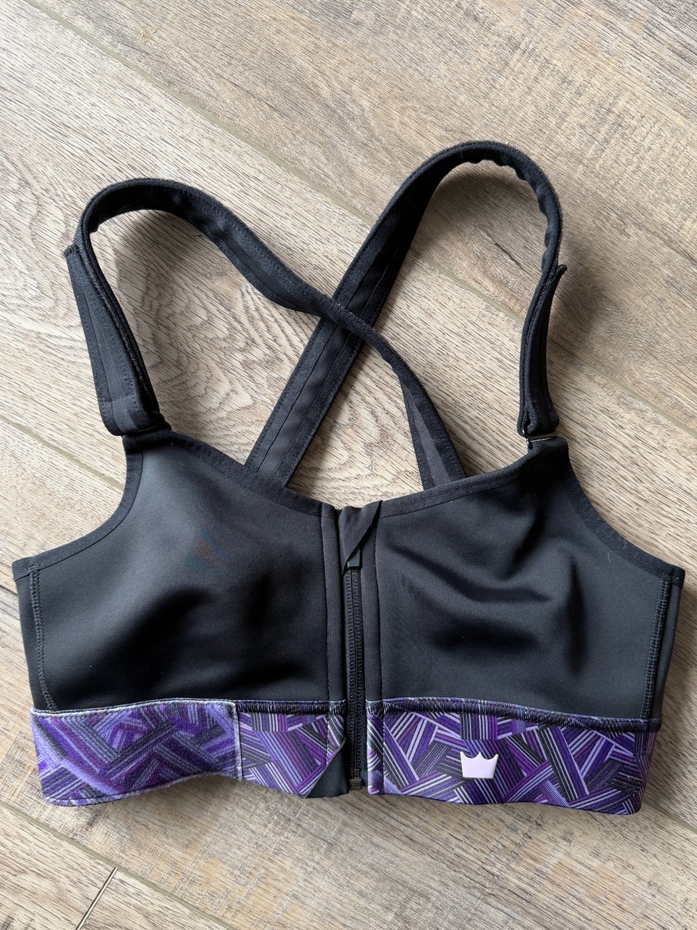 SHEFIT Ultimate Sports Bra Small Black Purple High Impact Front Zip